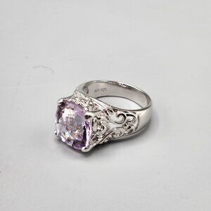 Purple Cubic Zirconia Cocktail Ring Size 9.75 Sterling Silver ADI 925 Filigree